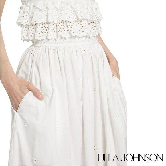 Ulla Johnson **NWT** Marisol Eyelet A Line Cotton Midi Skirt in Cowrie White - Picture 2 of 15